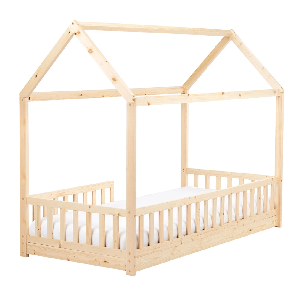 Letto per bambini a forma di casa UE Telaio singolo 90 x 200 cm con doghe in legno di pino chiaro