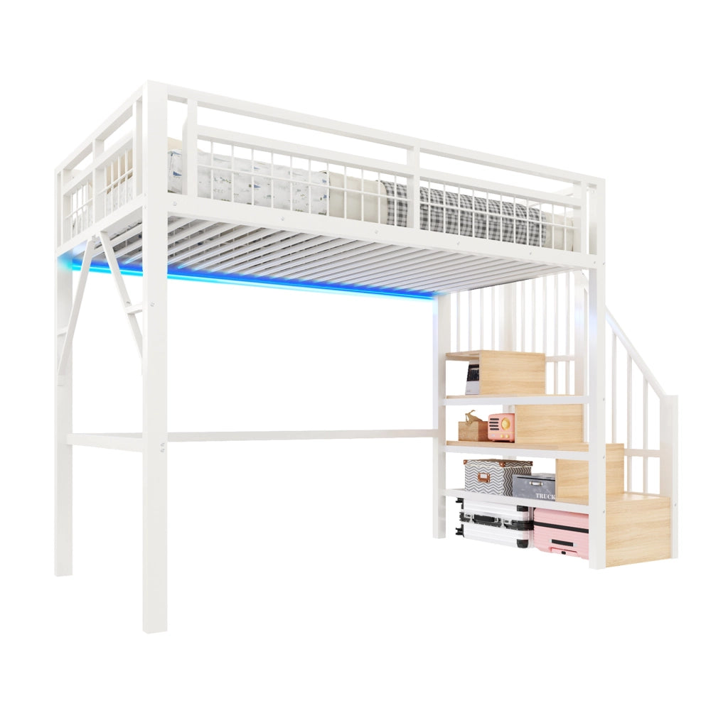 Hochbett 90x200 cm con scala contenitore e luce LED integrata