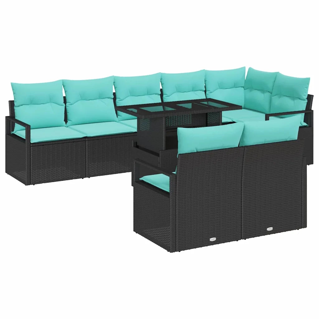 Set Divano da Giardino con cuscino 9 pcs Nero e Blu polyrattan 3348852