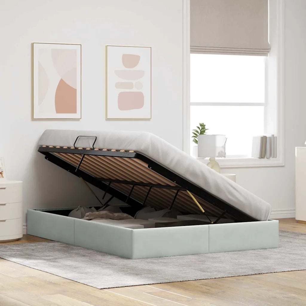 Letto con Contenitore Grigio Chiaro 153 x 203 cm Velluto 3370136