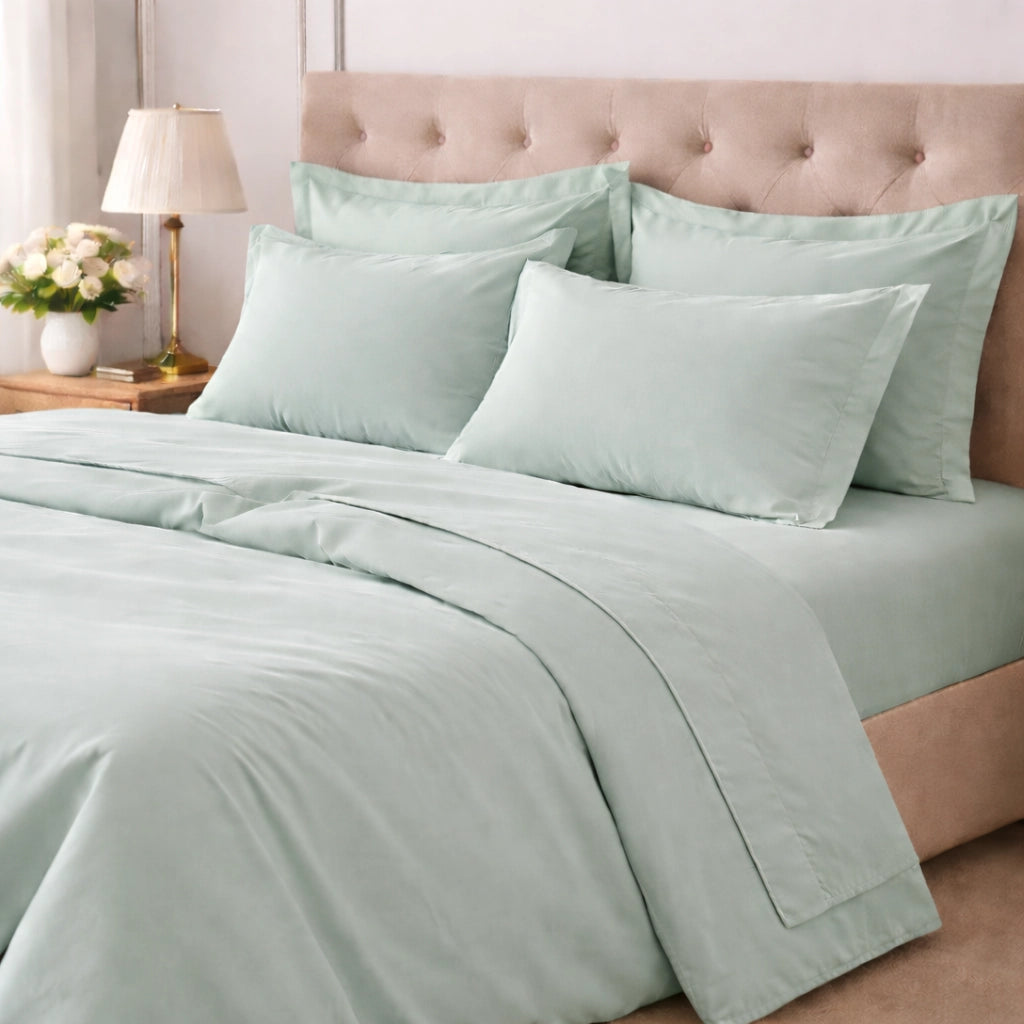 Rova, set Completo Letto Matrimoniale in Cotone, Verde Menta