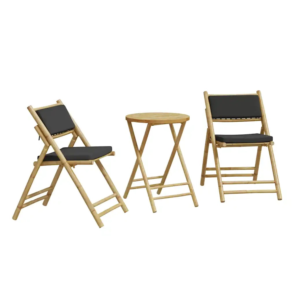 Set da Bistrot Pieghevole 3pz | Set Salotto da Giardino con Cuscini Grigio Scuro Bamb¨´