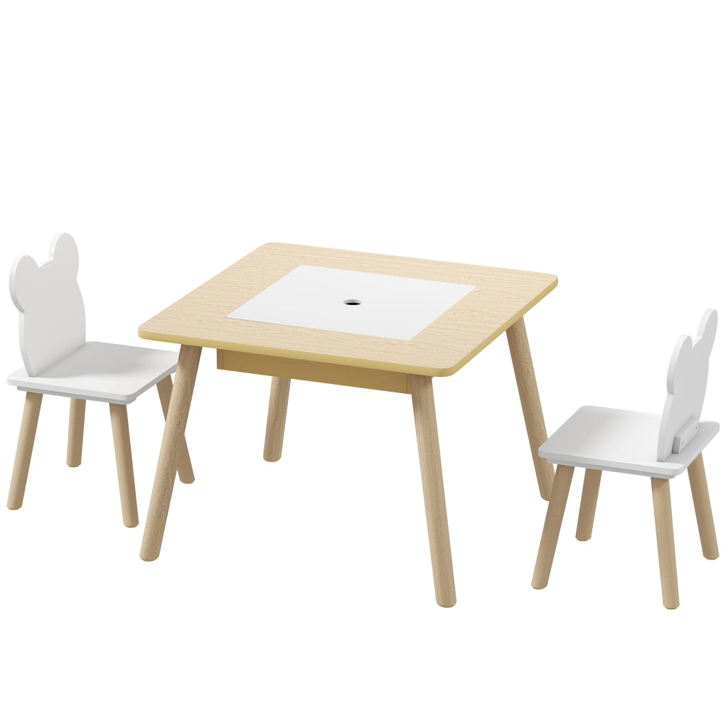 Tavolo da pranzo per bambini con 2 sedie e lavagna ¨C zephmum ¨C bianco e naturale 60x60x44 cm