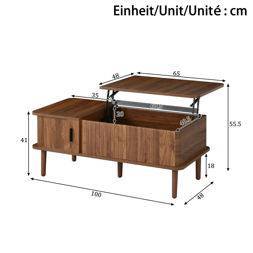 Tavolino da Salotto Moderno ¨C Xylo ¨C Effetto Noce, Piano Regolabile, Legno, Ante Scorrevoli