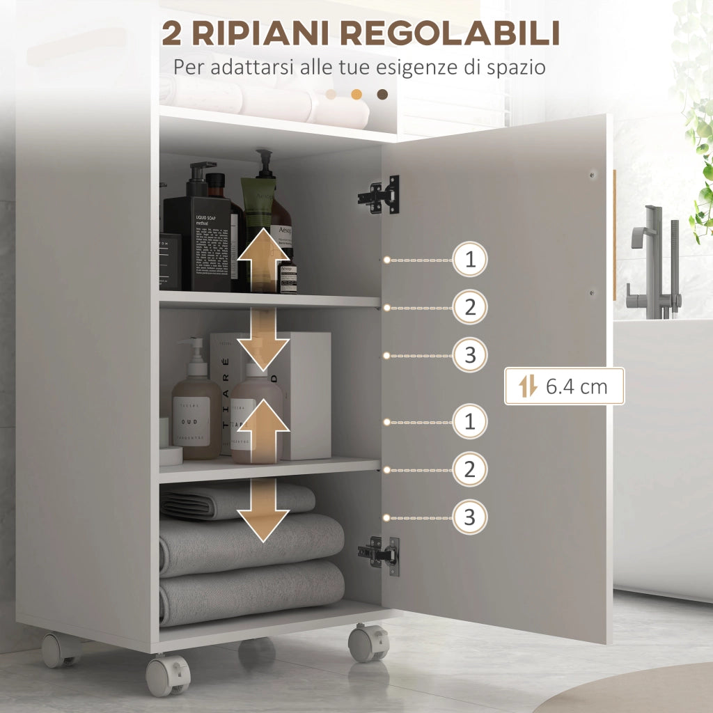 Mobiletto Bagno con Vassoio, Ripiano e Armadietto ¨C Minimal ¨C Truciolato, 40x30x88 cm, Bianco