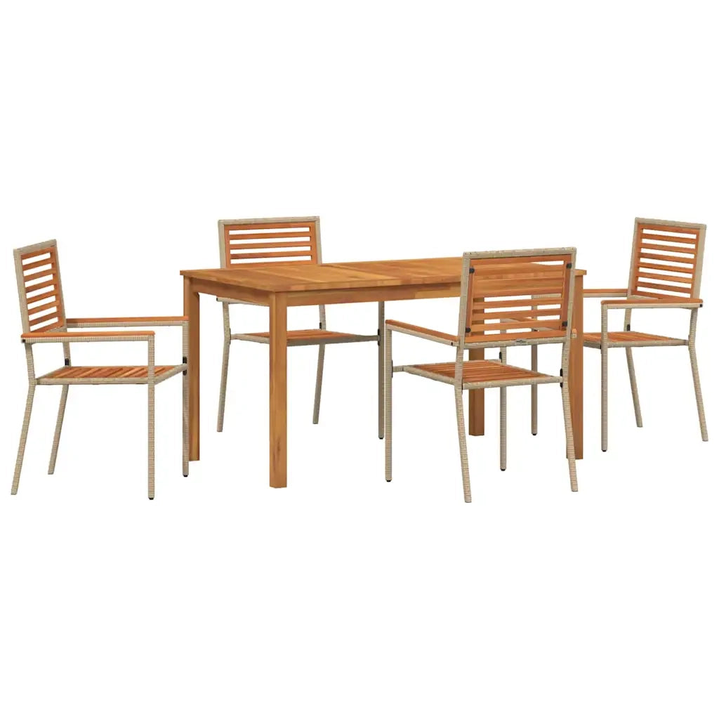Set da Pranzo per Giardino 5 pcs Beige Legno di Acacia Massello