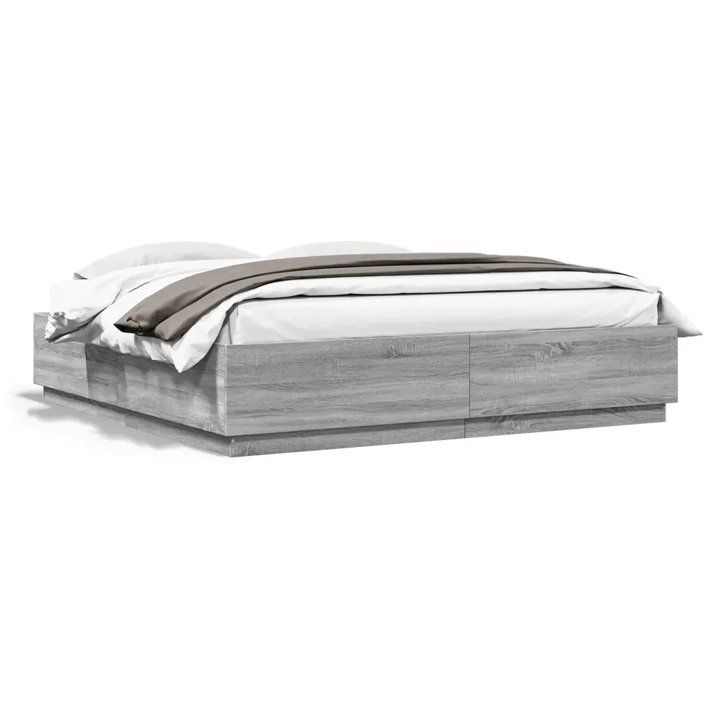 Letto matrimoniale | Letto per adulti | Giroletto Luci LED Grigio Sonoma 200x200 cm Legno Multistrato