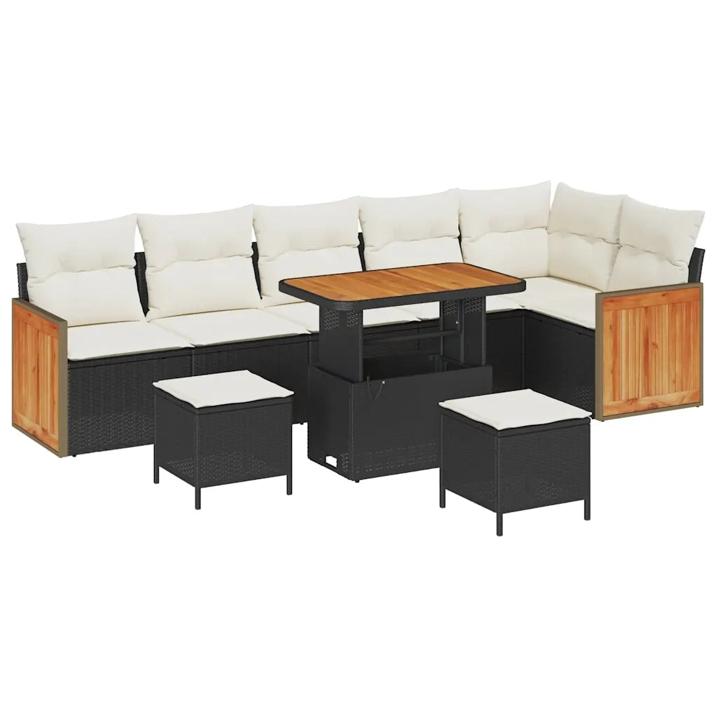 Set Divano da Giardino 11 pcs Nero e Crema polyrattan