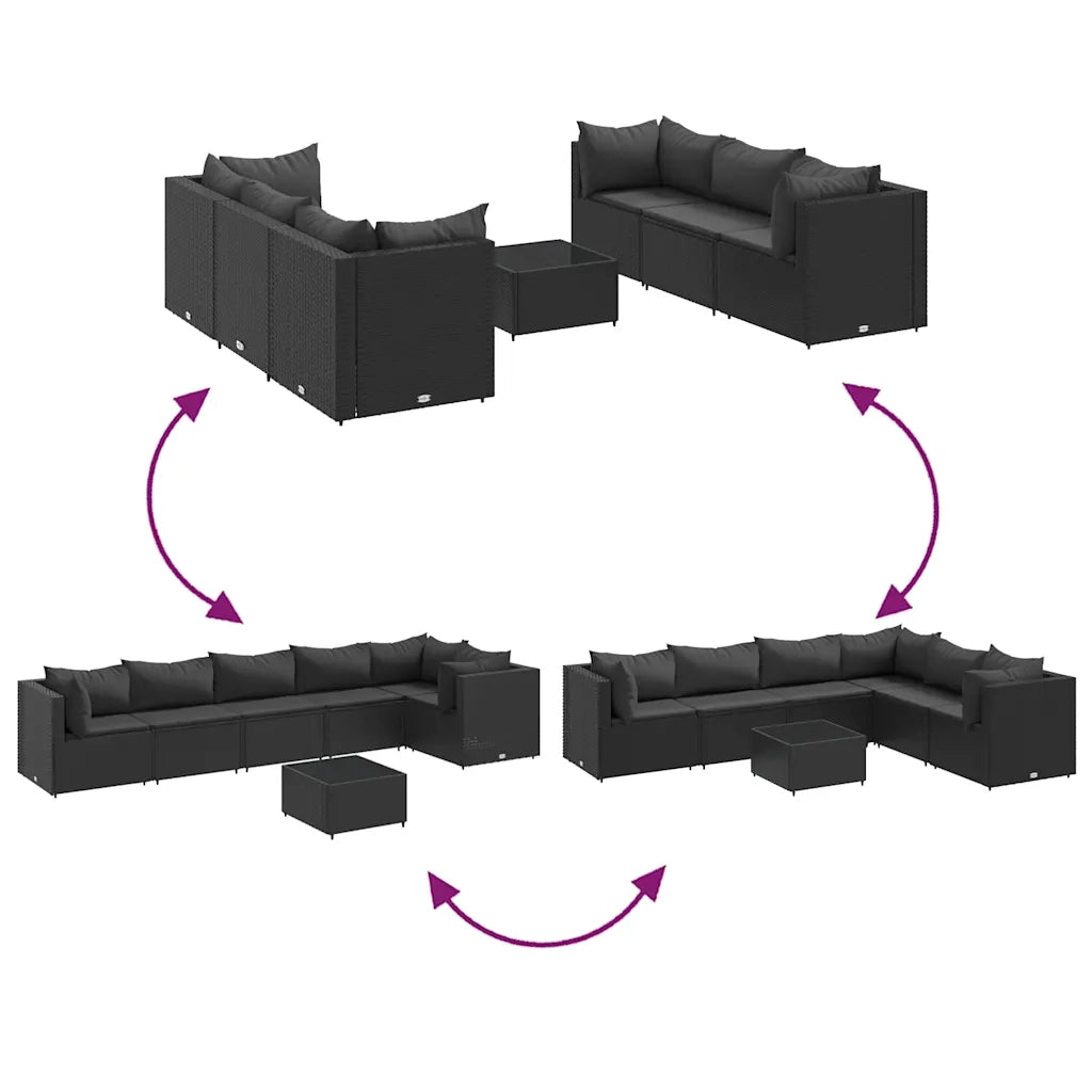 Set Salotto da Giardino con Cuscini 7pz Nero Polyrattan