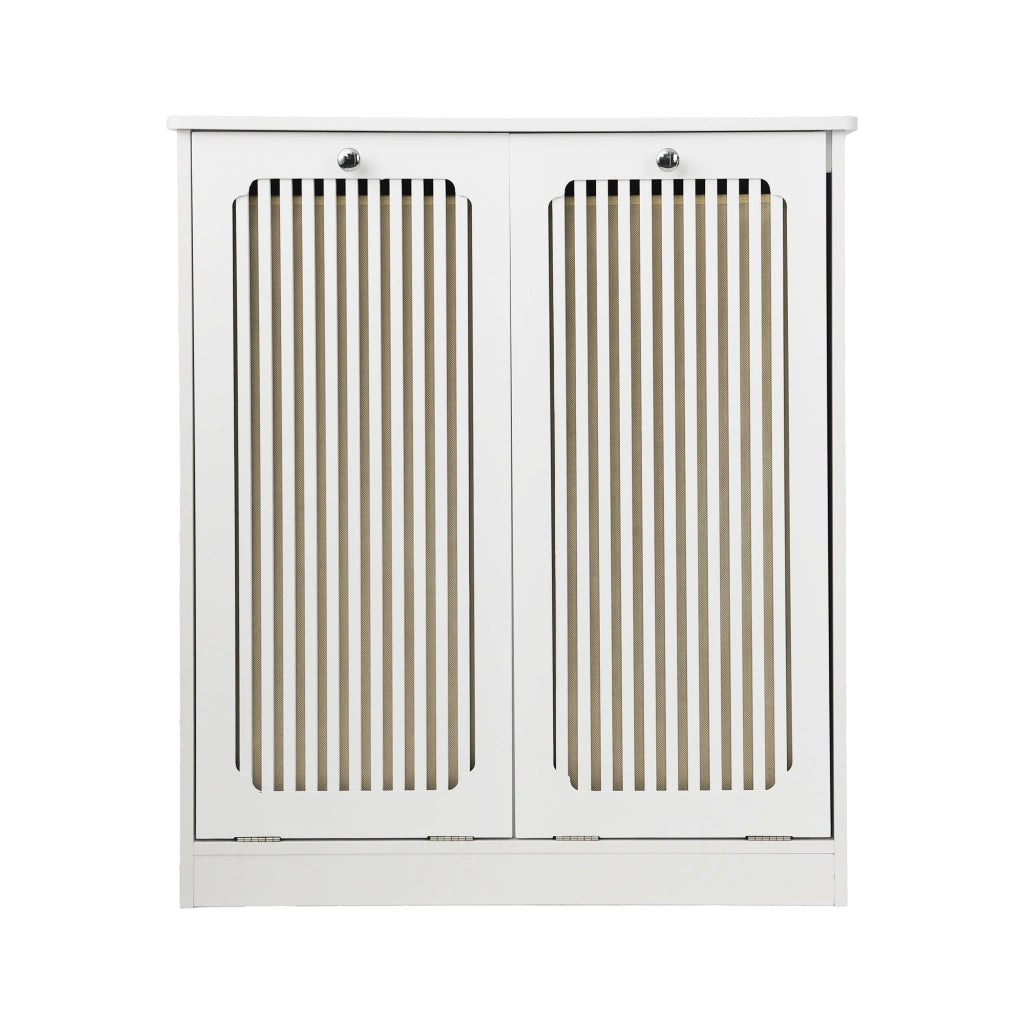 Mobile contenitore per biancheria con 2 vani e frontale a lamelle - bagno - MDF bianco