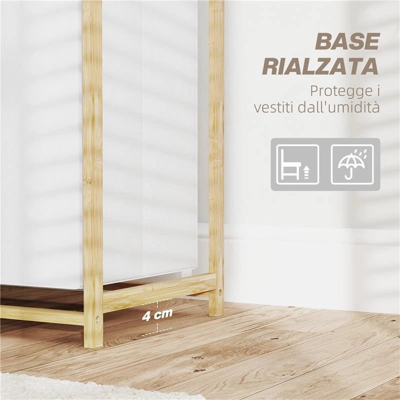 CESTO PORTABIANCHERIA CON 2 BORSE ESTRAIBILI MANIGLIE E RIPIANO IN BAMBÙ 70X36X70 CM BIANCO