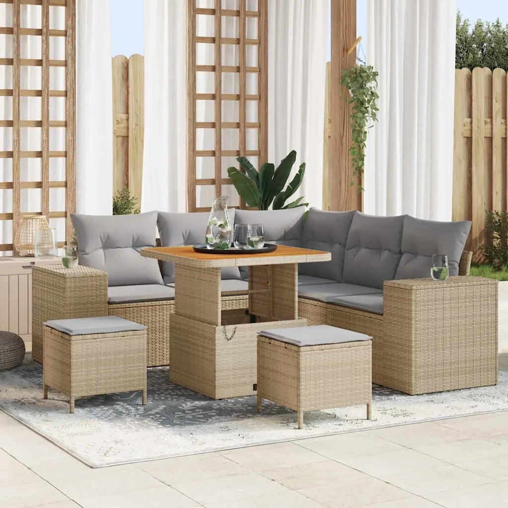Set Divano da Giardino con cuscino 8 pcs Beige e Grigio Chiaro