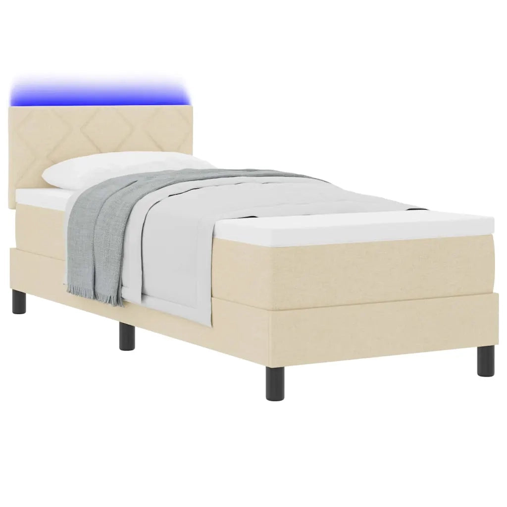 Letto singolo | Letto per adulti | Letto a molle con materasso con led Crema 80 x 200 cm Tessuto