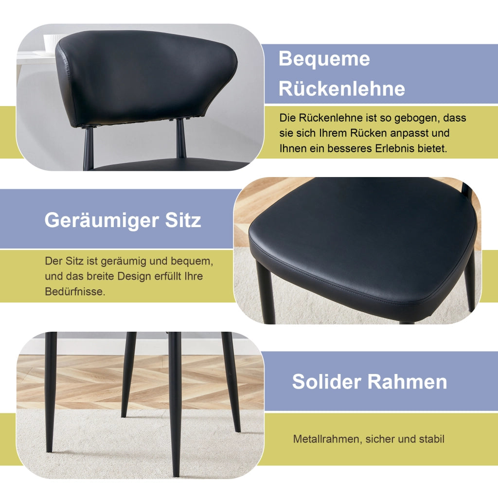 Sedie da pranzo moderne in pelle PU con schienale ergonomico e gambe in metallo nero set di 2 73 × 65,5 × 48 cm