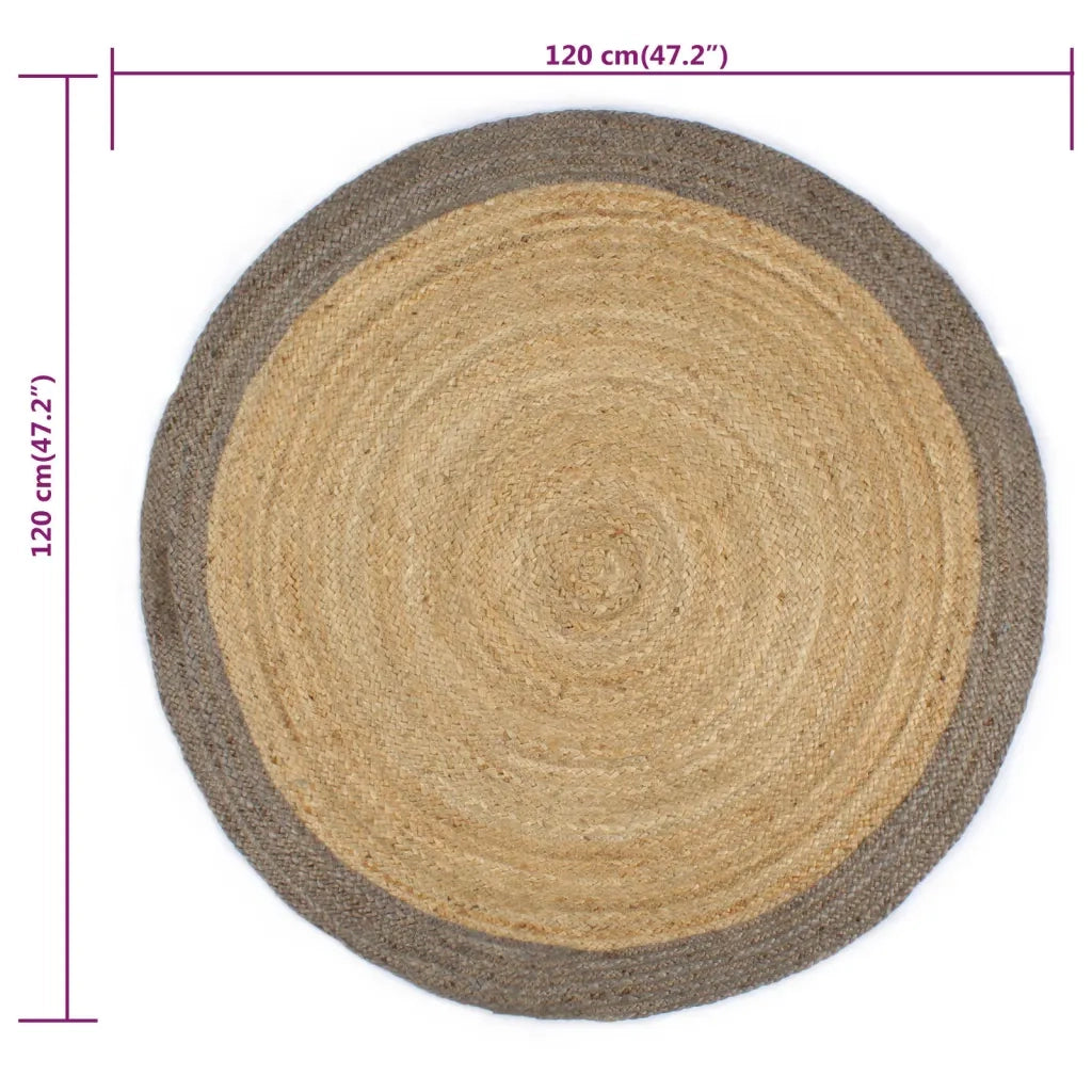 Tappeto Lavorato a Mano in Juta con Bordo Grigio 120 cm 133675