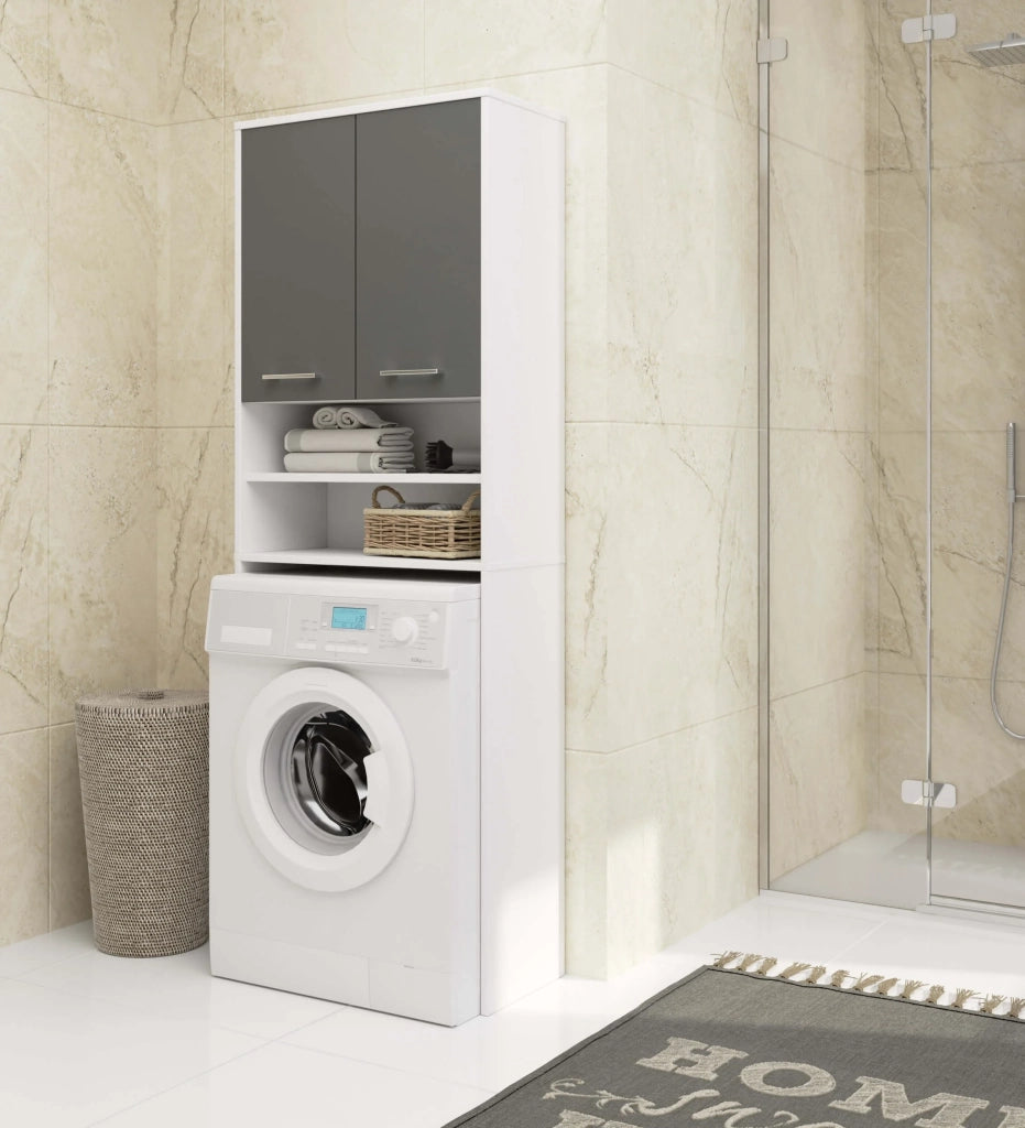 Colonna da bagno AKORD FIN per incasso di una lavatrice Bianca 64 cm 2 ante inserto frontale Grigio Grafite 64x30x180 cm