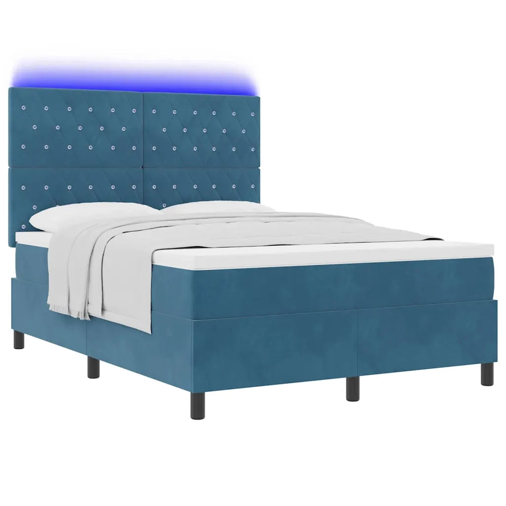 Letto a Sorgente LED Blu Scuro 140 x 200 cm Tessuto