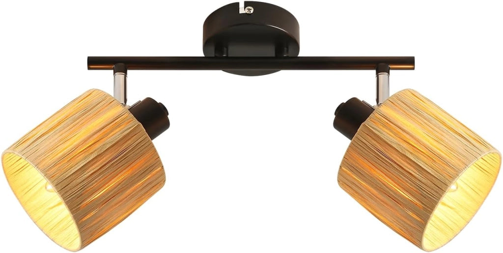 ZMH Faretto da soffitto 2 fiamme E14 Nero Naturale Lampada da soffitto Carta Soggiorno