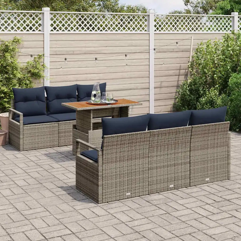 Set Divano da Giardino con cuscino 7 pcs grigio e blu navy 3349660