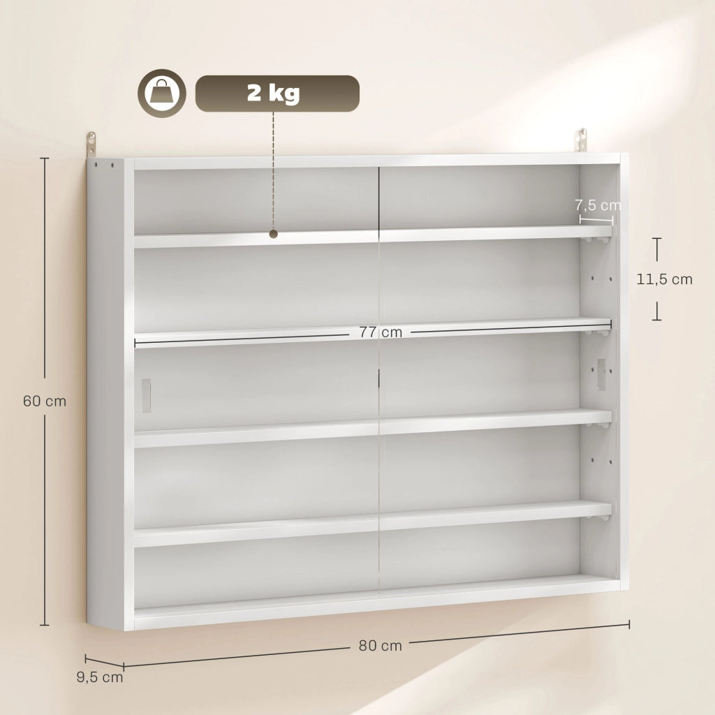 Vetrina da parete ¨C Xylo ¨C bianco, 4 ripiani regolabili, 2 ante scorrevoli, 80x9,5x60 cm