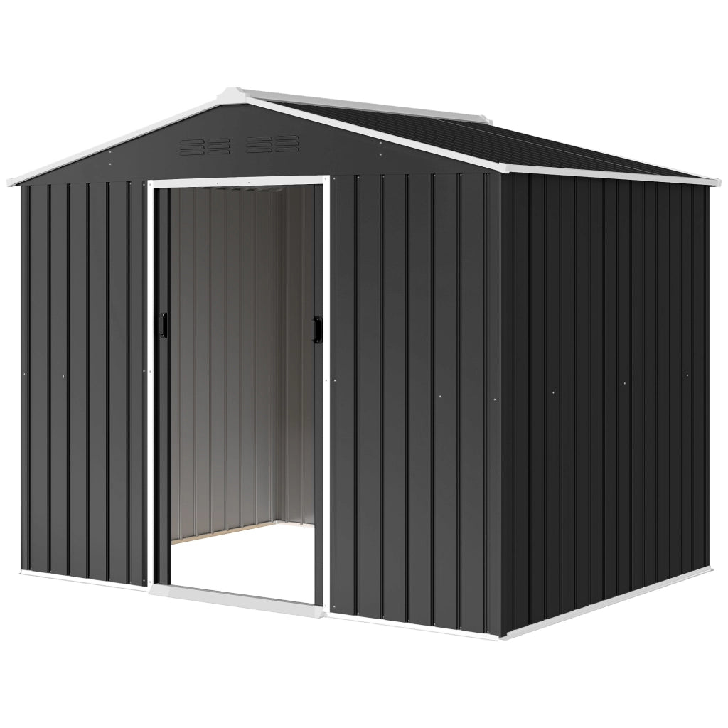 Casetta da Giardino 2.3x1.7 m in Acciaio con Prese d'Aria e Doppia Porta Scorrevole, Grigio Scuro