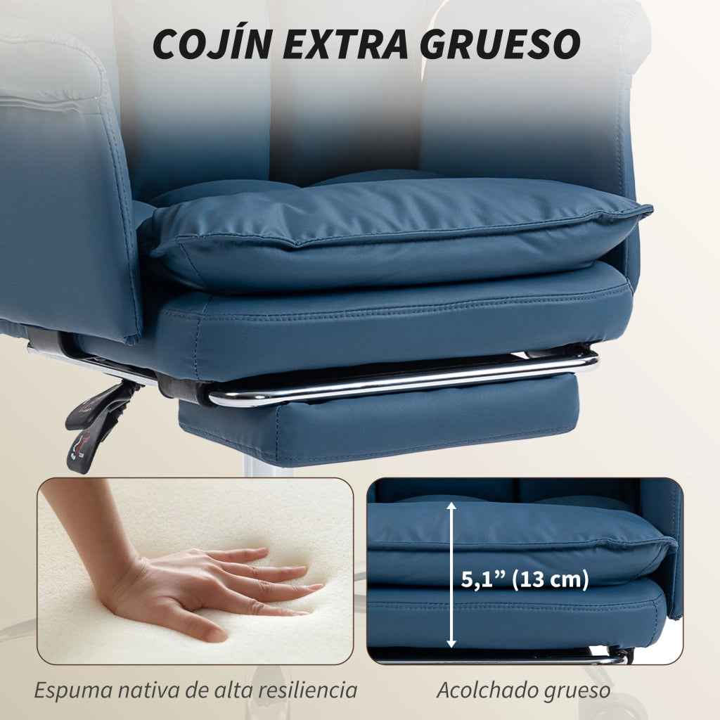 Sedia da Ufficio con Poggiapiedi Schienale Reclinabile Alto Imbottita Similpelle Blu ¨C Xylo