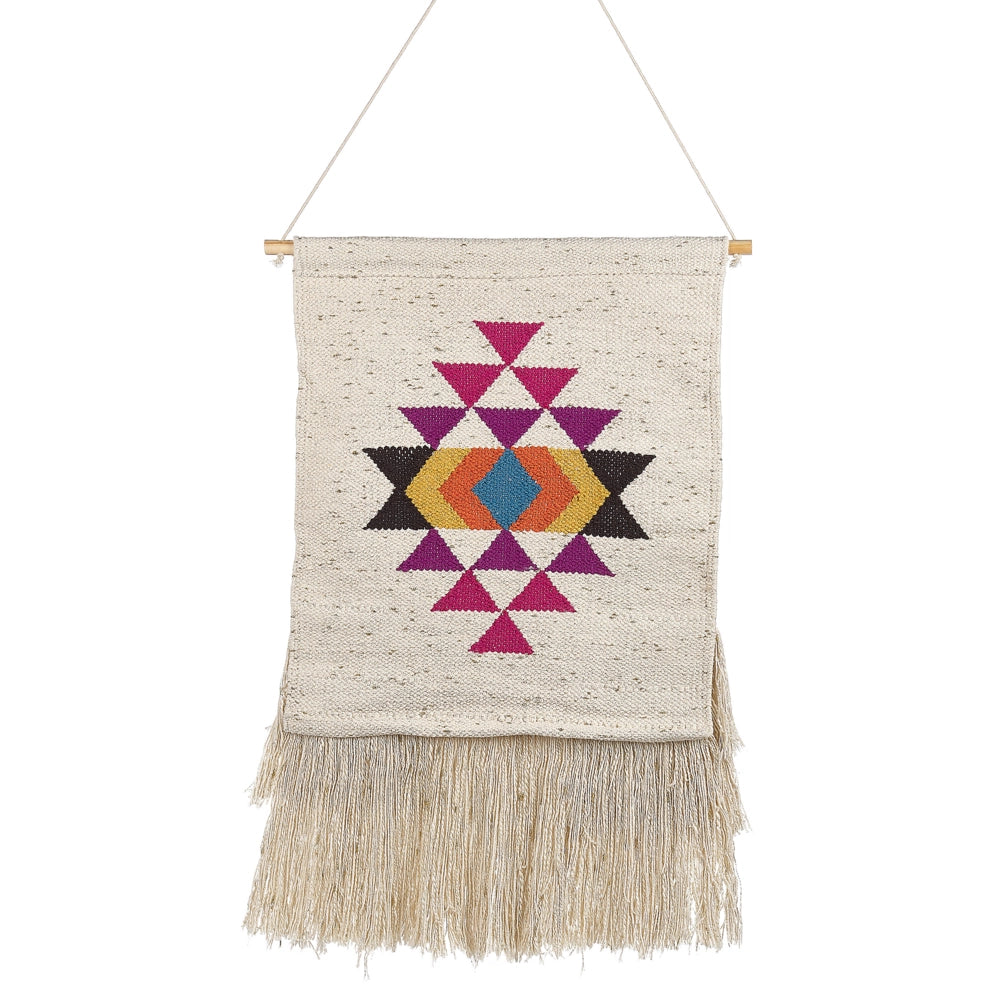 Decorazioni da parete in cotone beige nappa fatta a mano arte della parete motivo geometrico boho per soggiorno camera da letto