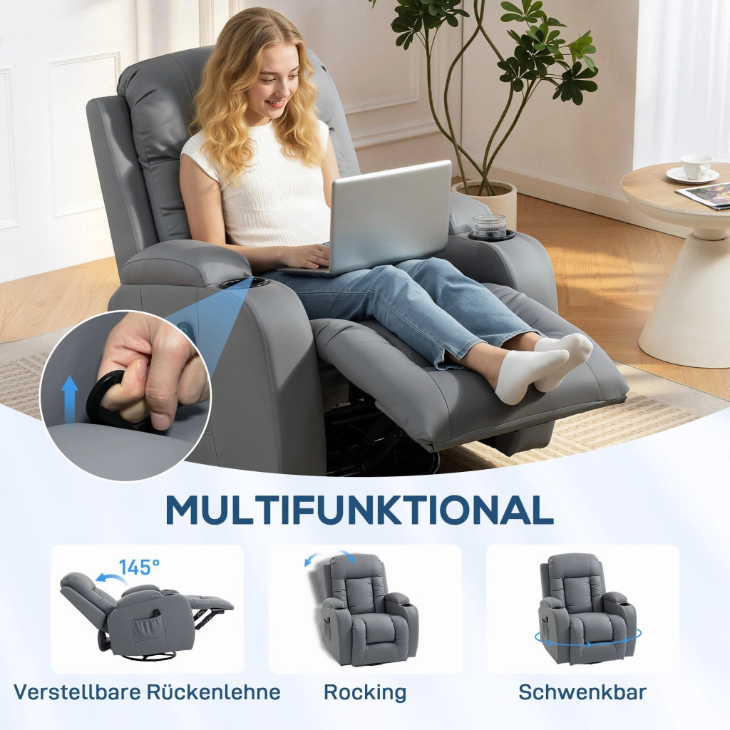 Poltrona Massaggiante Reclinabile Girevole con Riscaldamento ¨C Minimal ¨C Grigio Chiaro