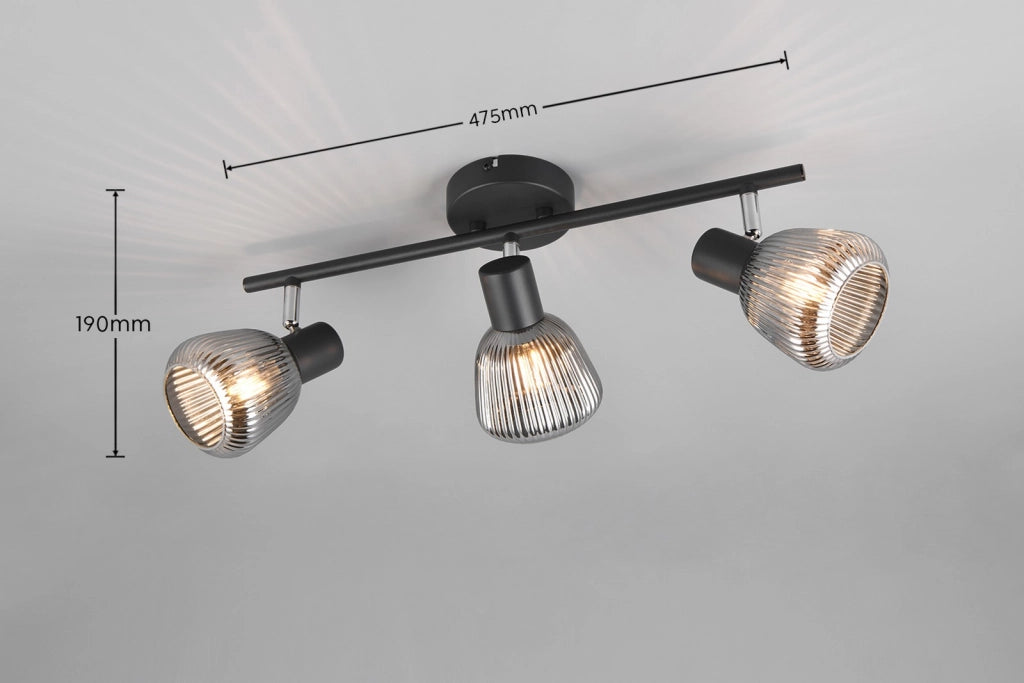 Plafoniera retro nera vetro TARIFA Trio 3 luci E14