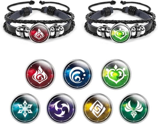 Bracciale con badge spelelemento - bracciale luminoso regolabile - Genshin Impact - regalo adatto a unisesso (incluso 7 perle di riserva)