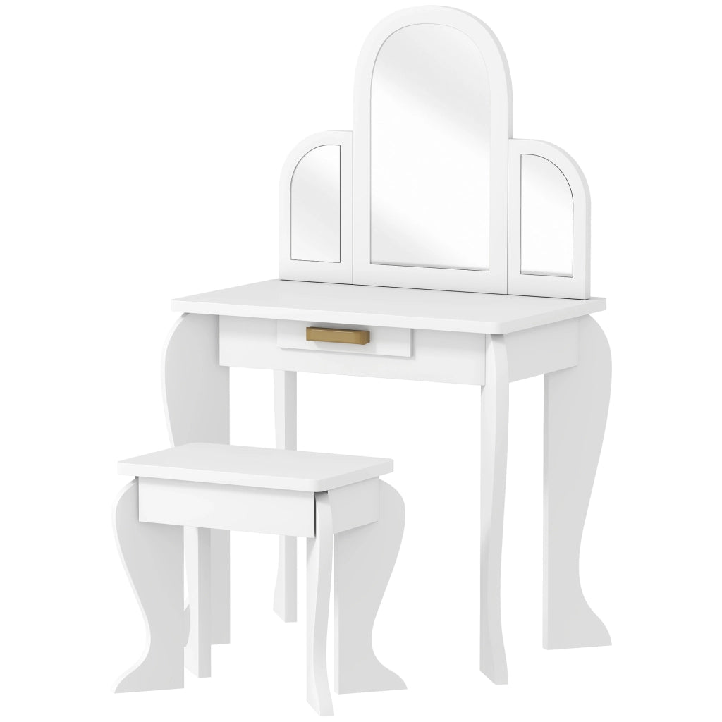 Tocador per Bambini con Specchio e Sgabello ¨C Minimal ¨C Bianco 3-6 Anni