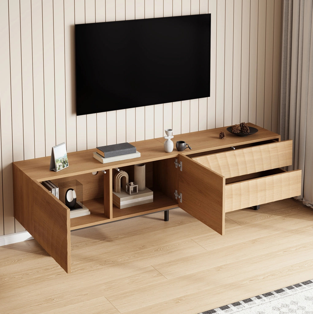 Mobile TV 180x38x51.5 cm con ante; 2 cassetti e passacavi in truciolato naturale