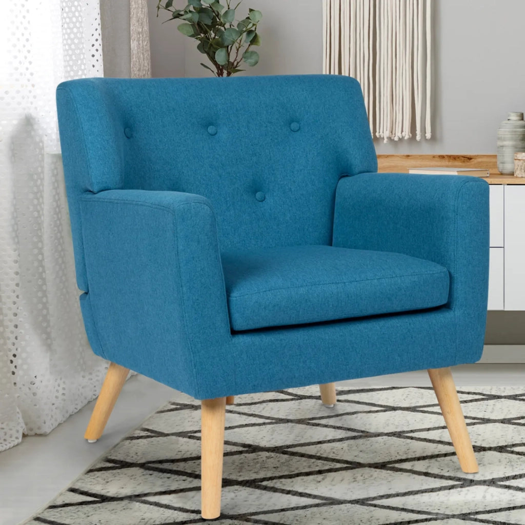 IDMarket - Poltrona scandinava in tessuto blu anatra LIV