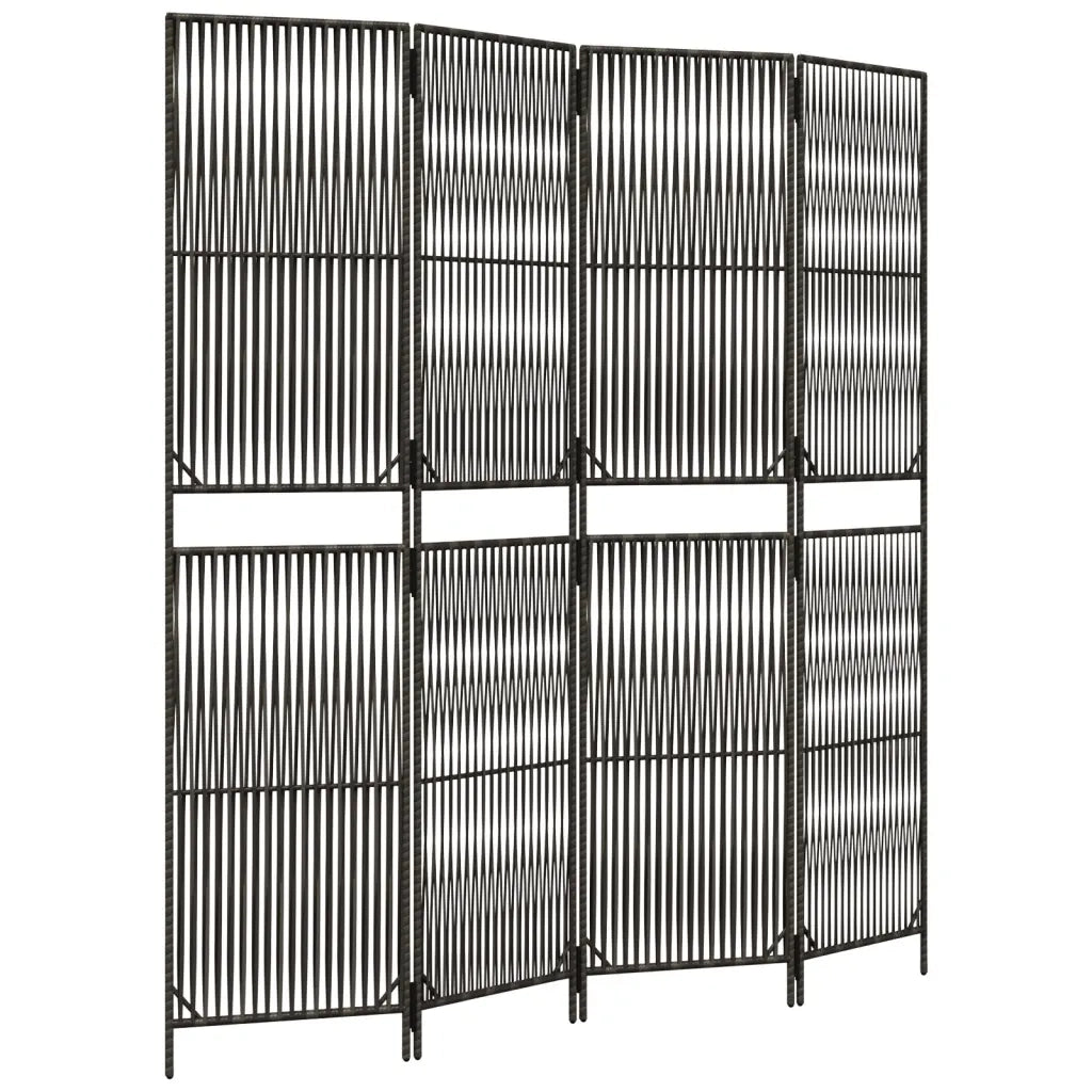 Divisorio per Ambienti | Divider per stanze | Paravento a 4 Pannelli Grigio in Polyrattan