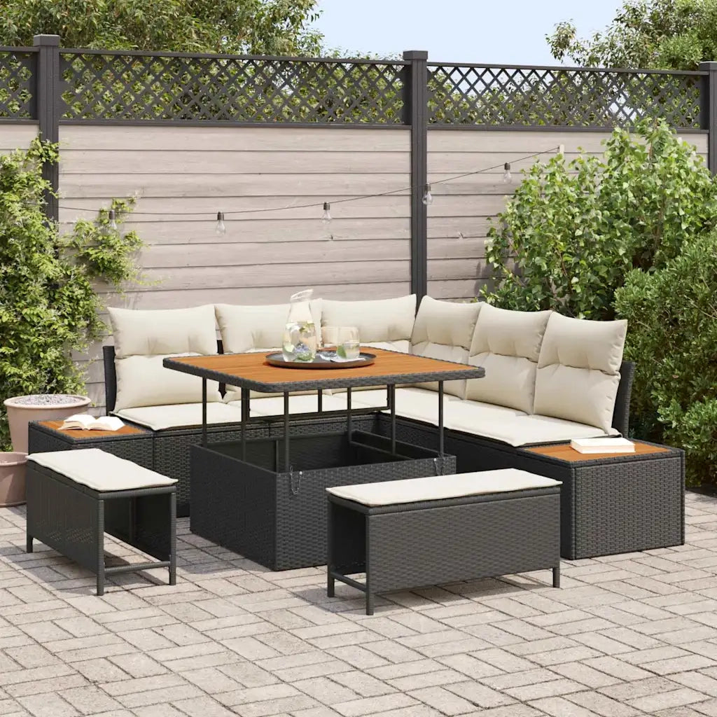 Set Divano da Giardino 8 pcs Nero polyrattan