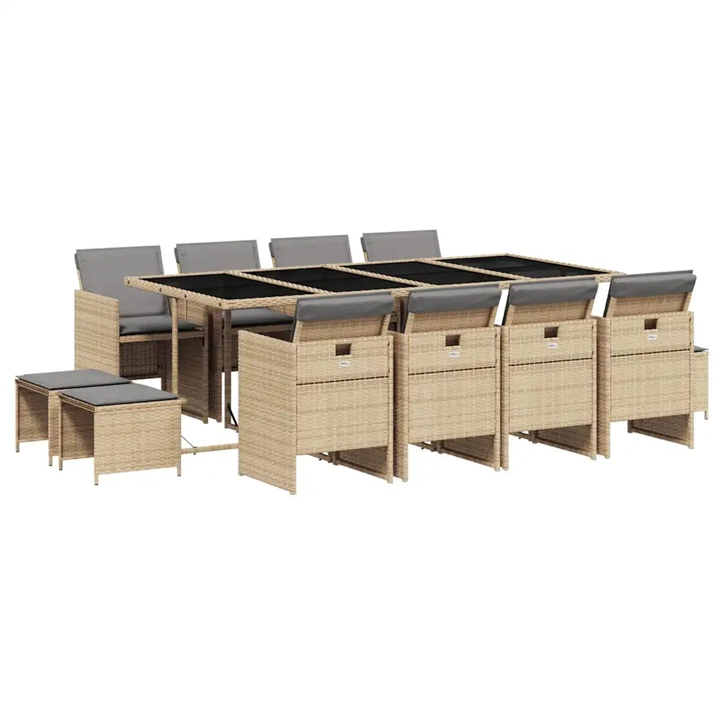 Set Pranzo da Giardino 13 pz con Cuscini Beige Misto Polyrattan