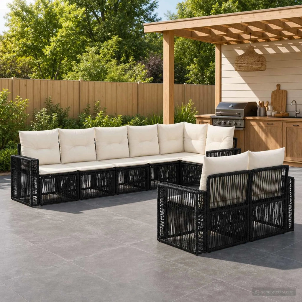 Set Divano da Giardino 8 pz Nero e Bianco Crema polyrattan 3435184