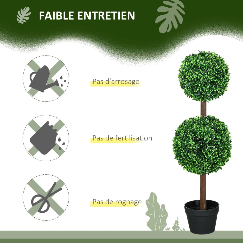 Alberi bosso artificiale doppia sfera con tronco e vaso ¨C Xylo ¨C 90 cm verde set 2 pezzi