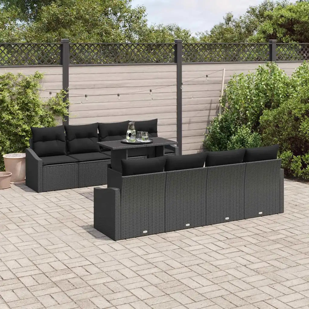 Set Divano da Giardino con cuscino 9 pcs Nero polyrattan 3357706
