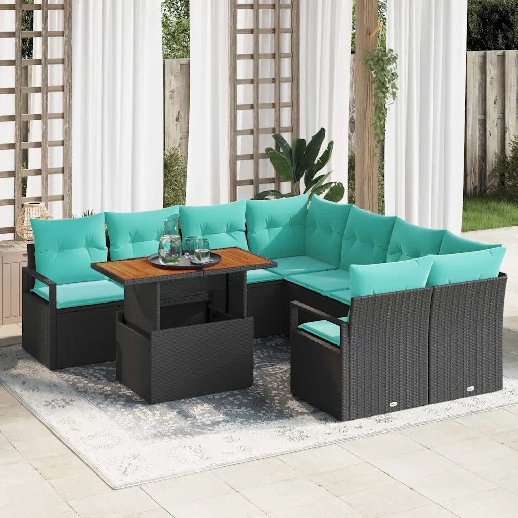 Set da Pranzo per Giardino con cuscino 9 pcs Nero e Verde acqua 3349696
