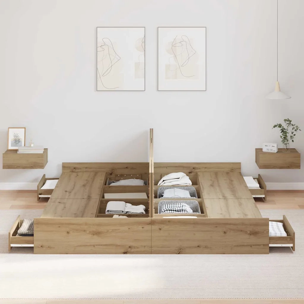 Struttura letto con contenitore Rovere artigianale 200 x 200 cm 3335268