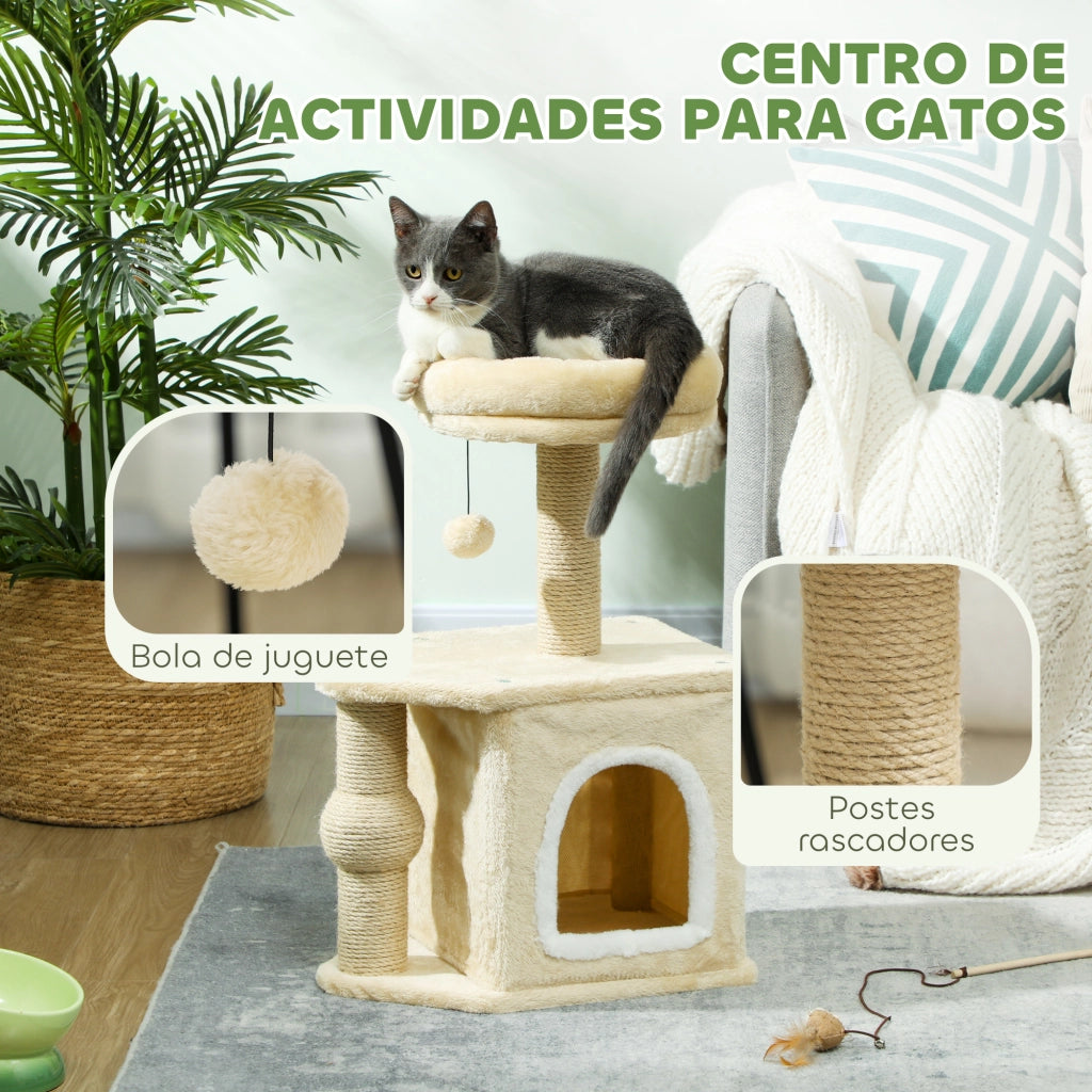 Torre per Gatti con Letto e Poste di Yute ¨C Minimal ¨C Beige 66 cm