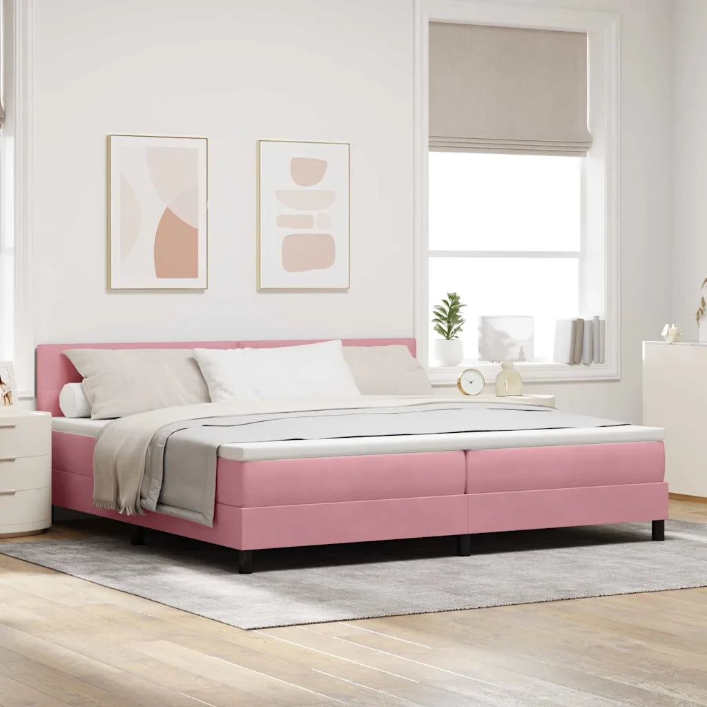 Letto a Sorgente LED con materasso Rosa 200 x 200 cm Velluto