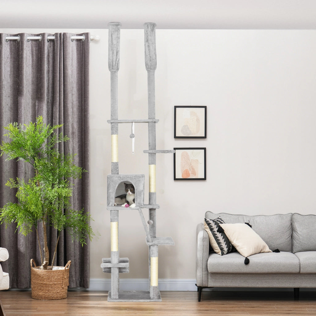 Albero Tiragraffi con Casetta e Amaca ¨C Minimal ¨C Grigio Chiaro 225-255 cm