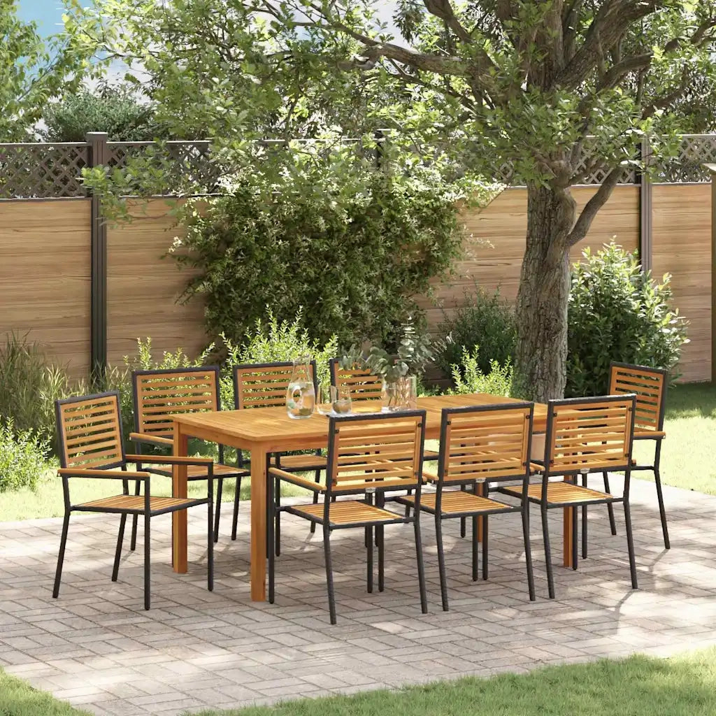 Set da Pranzo per Giardino 9 pcs Nero Legno di Acacia Massello 3365544