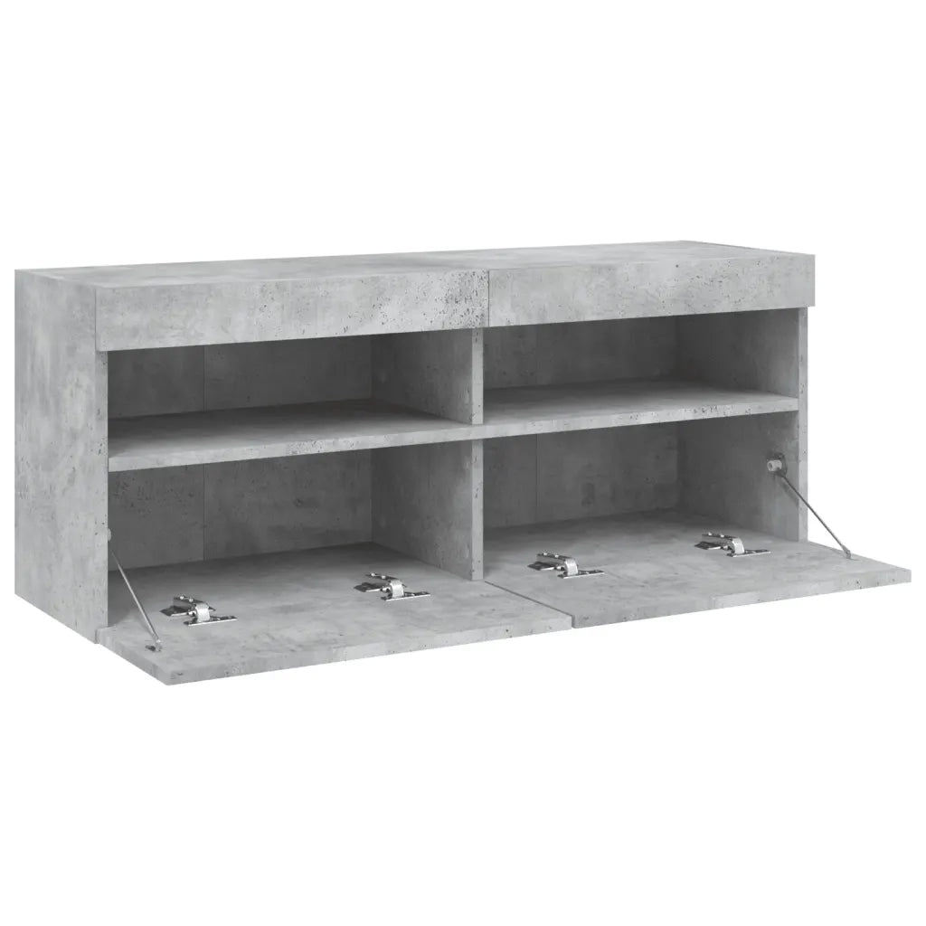 Mobile TV a Parete con Luci LED-Mobile TV a Muro Grigio Cemento 100x30x40 cm