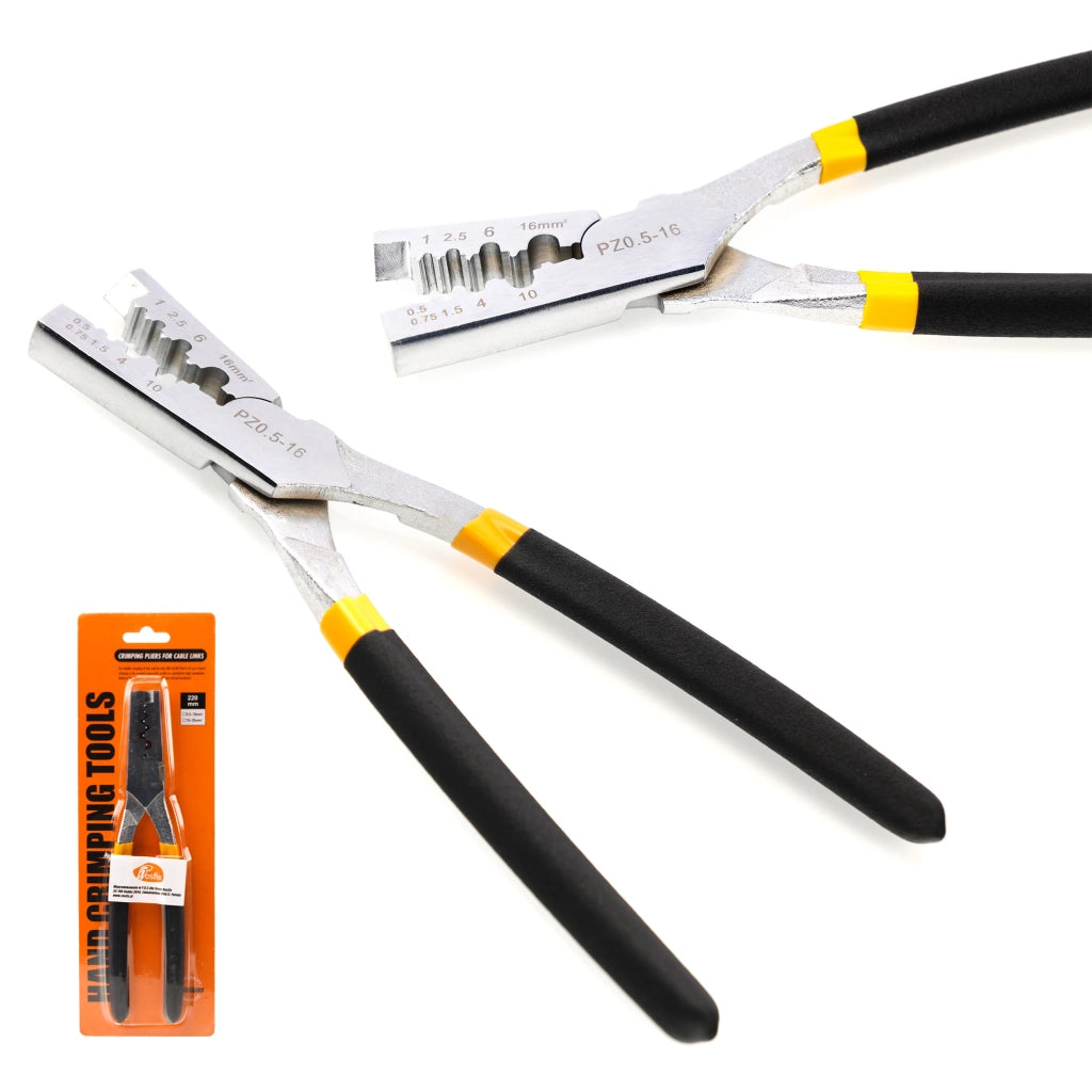Zaciskatrice per Capicorda Isolati e Non Isolati 0,5-16mm – Design Ergonomico, Manici Gommati, Lunghezza 220mm