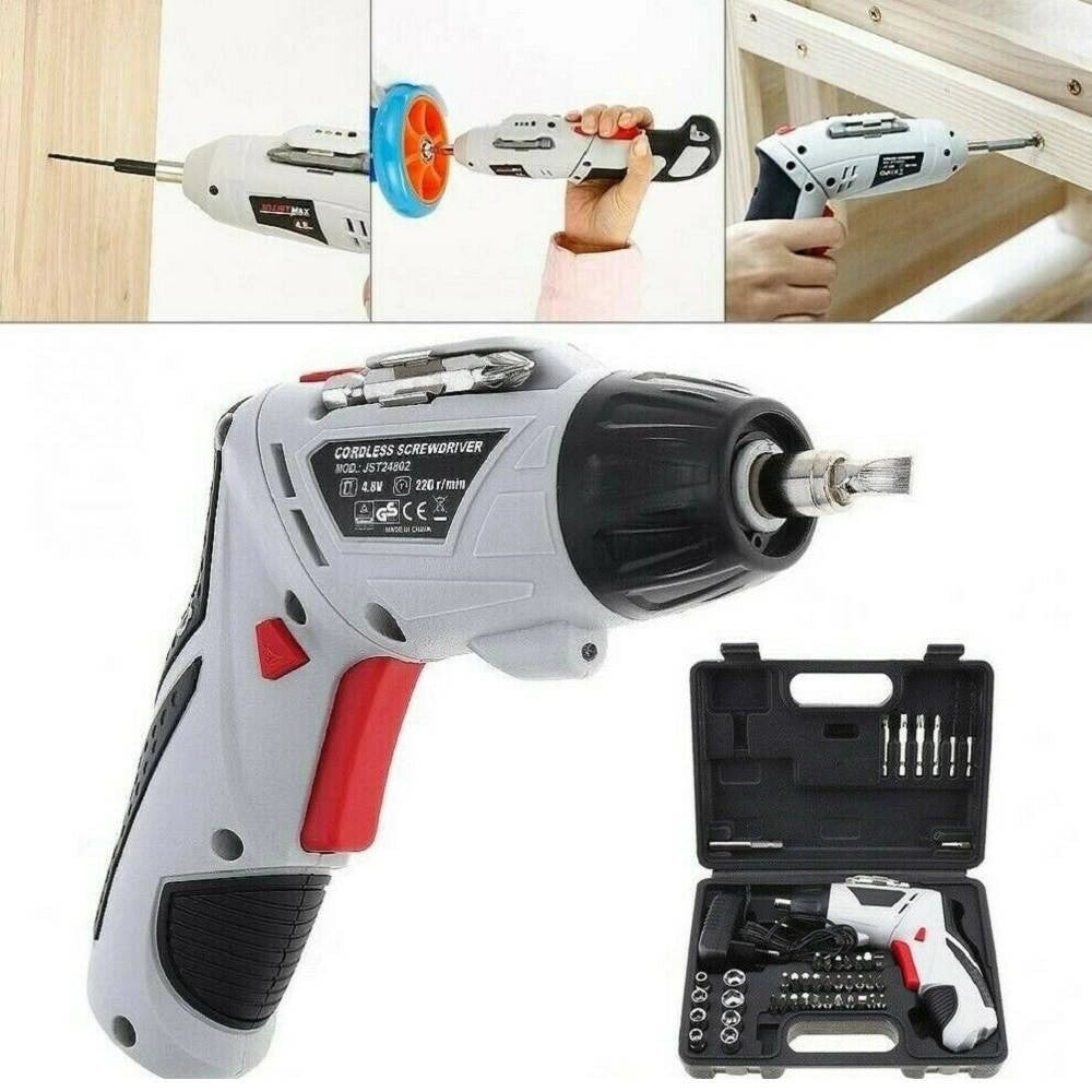 Trade Shop - Trapano Avvitatore A Batteria Al Litio In Valigetta 4,8v 48 Pz Snodabile Led 48p -