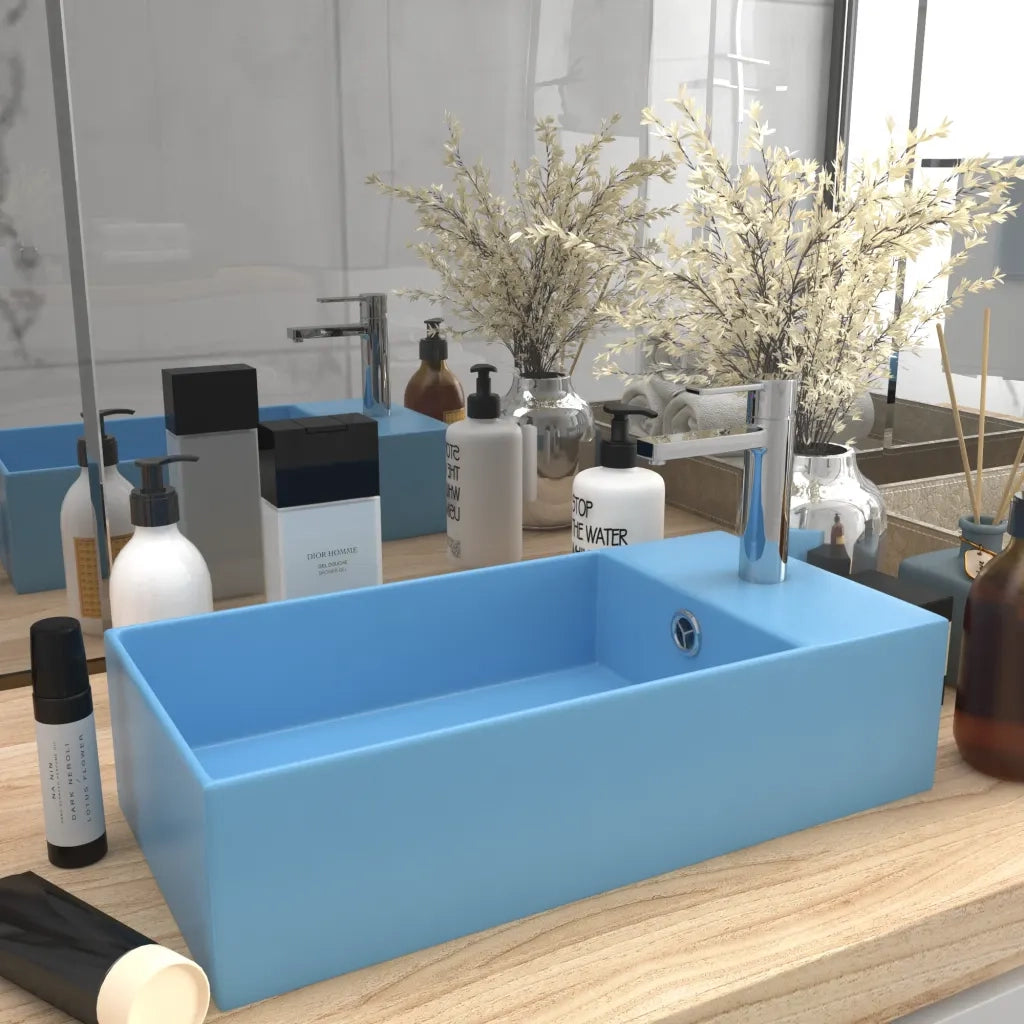 Lavandino con Troppopieno in Ceramica Azzurro CFW1055053