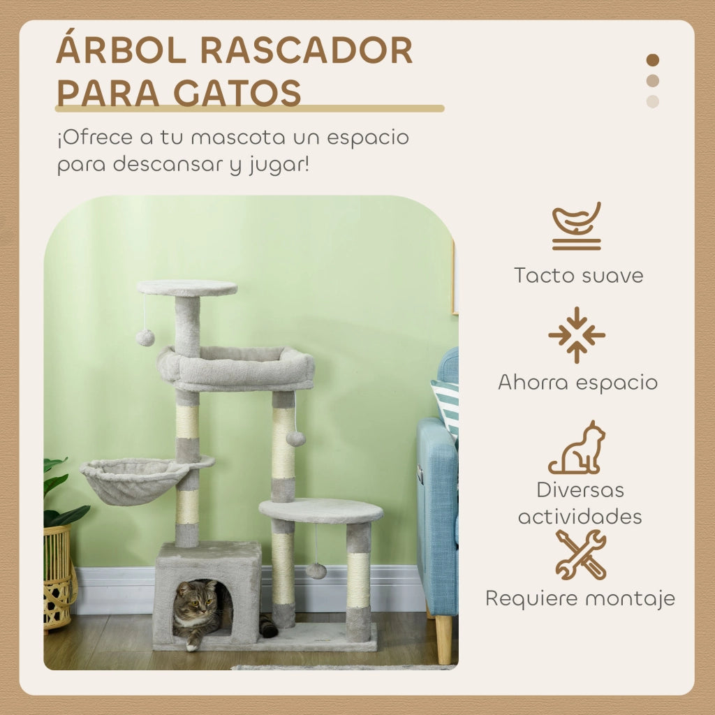 Albero tiragraffi per gatti con piattaforme e sisal ¨C zephmum ¨C grigio chiaro 104 cm